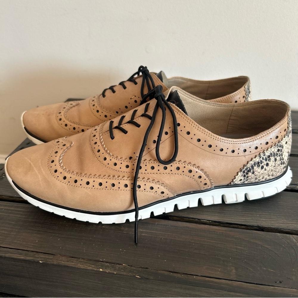 Cole Haan ZeroGrand Women’s Wingtip Oxford Snake Skin Accent Shoes Sz 9.5B - Picture 4 of 7